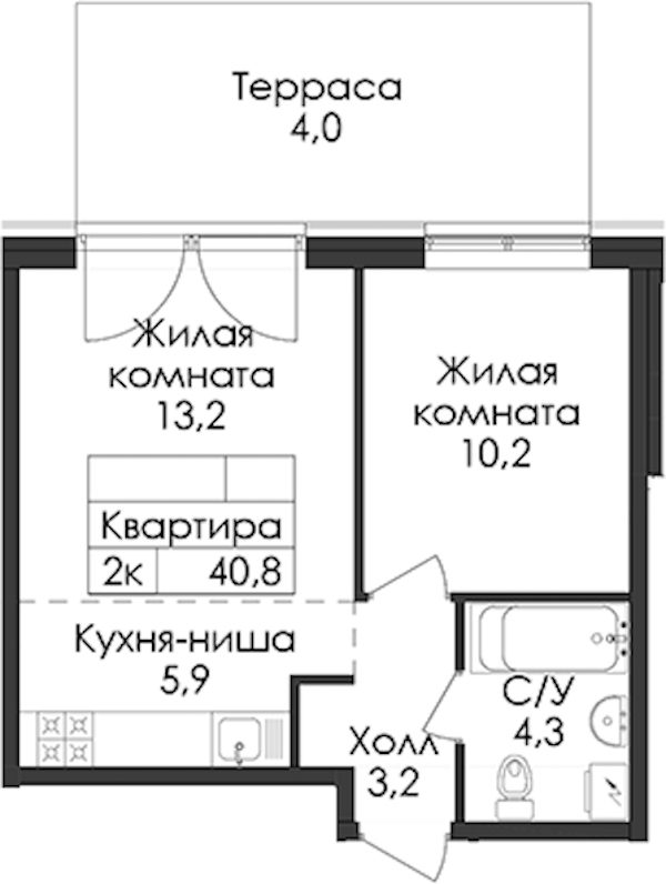 1-комнатная квартира 40.8 м², 1/9 эт., ЖК «Лермонтовский 54»